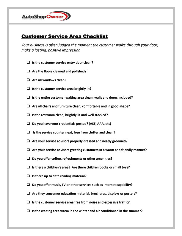More information about "Customer Service Area Checklist"